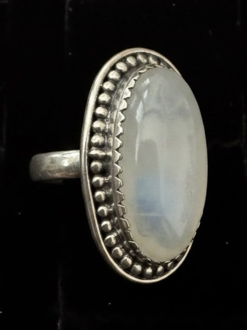 Sterling Silver genuine Moonstone Oval Statement Ring - White/Blue Sheen
